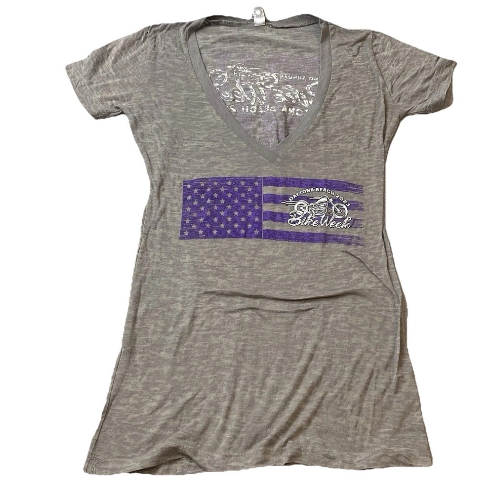 Daytona Beach Bike Week 2023 V Neck Tshirt Sheer L Motorcycles Biker Patriotic